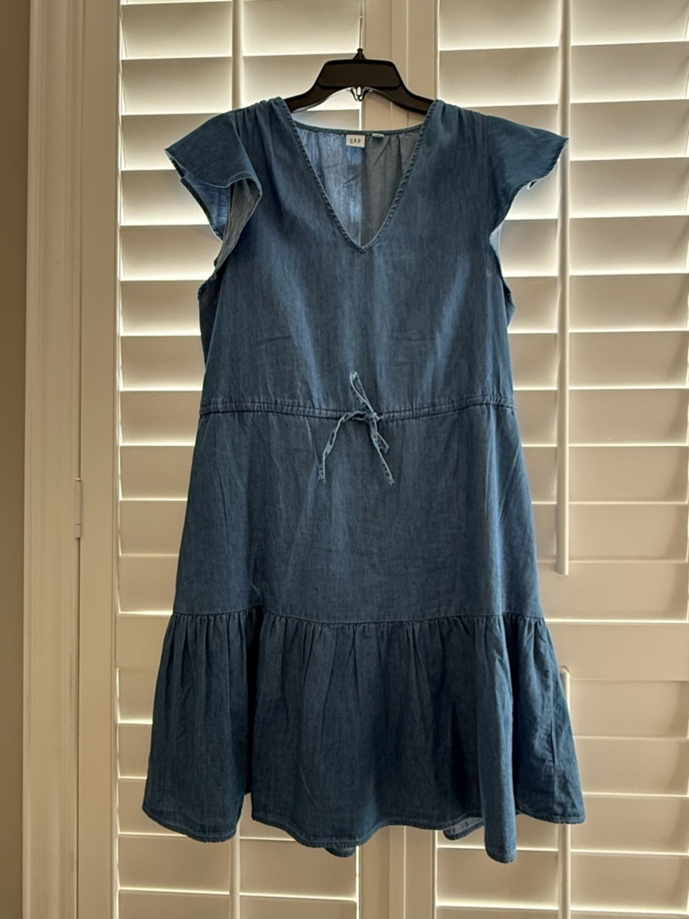 GAP Factory Light Blue Chambray V-Neck Tie-Waist Dress